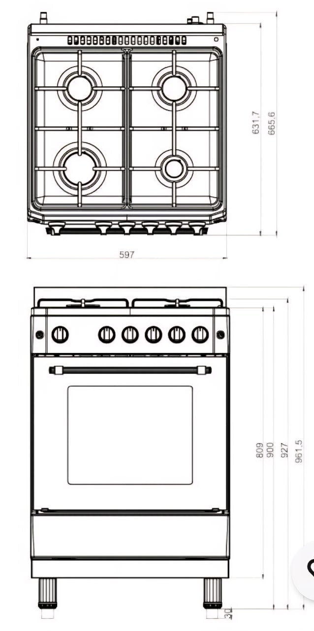 Ferre F6IP40E6 IBL W 60cm Freestanding Dual Fuel Cooker With Wok Burner Digital