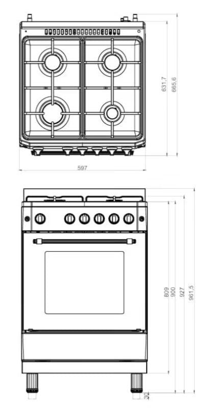 Ferre F6IP40GF-MBL-RETRO-W 60cm Freestanding Gas Cooker With Wok Burner Turbo Fan - Anthracite Stainless Steel