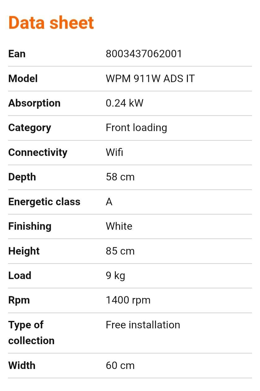 Whirlpool Washing Machine 9kg