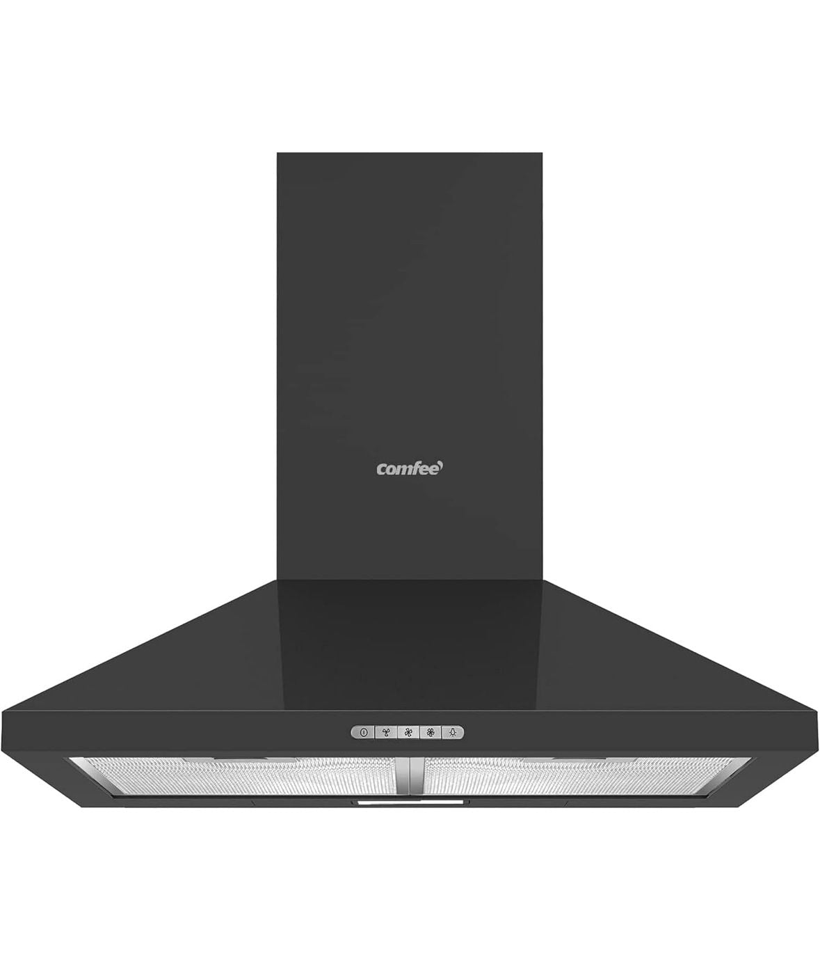 COMFEE' 60 cm Chimney Cooker Hood PYRA17B-60 with LED and Recirculating & Ducting System Wall Mounted Range Hood 600 mm Extractor Fan Kitchen - Black