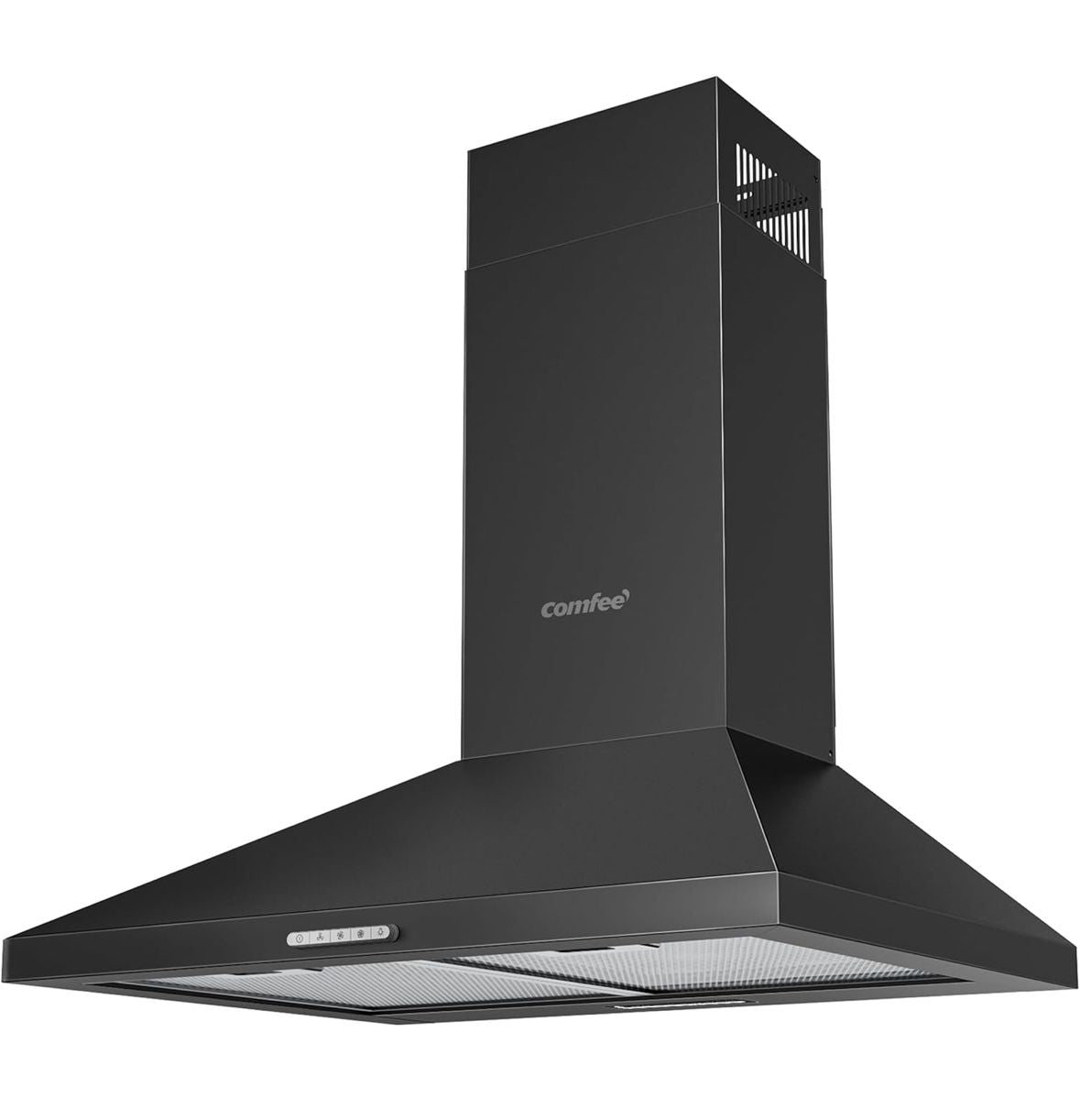 COMFEE' 60 cm Chimney Cooker Hood PYRA17B-60 with LED and Recirculating & Ducting System Wall Mounted Range Hood 600 mm Extractor Fan Kitchen - Black