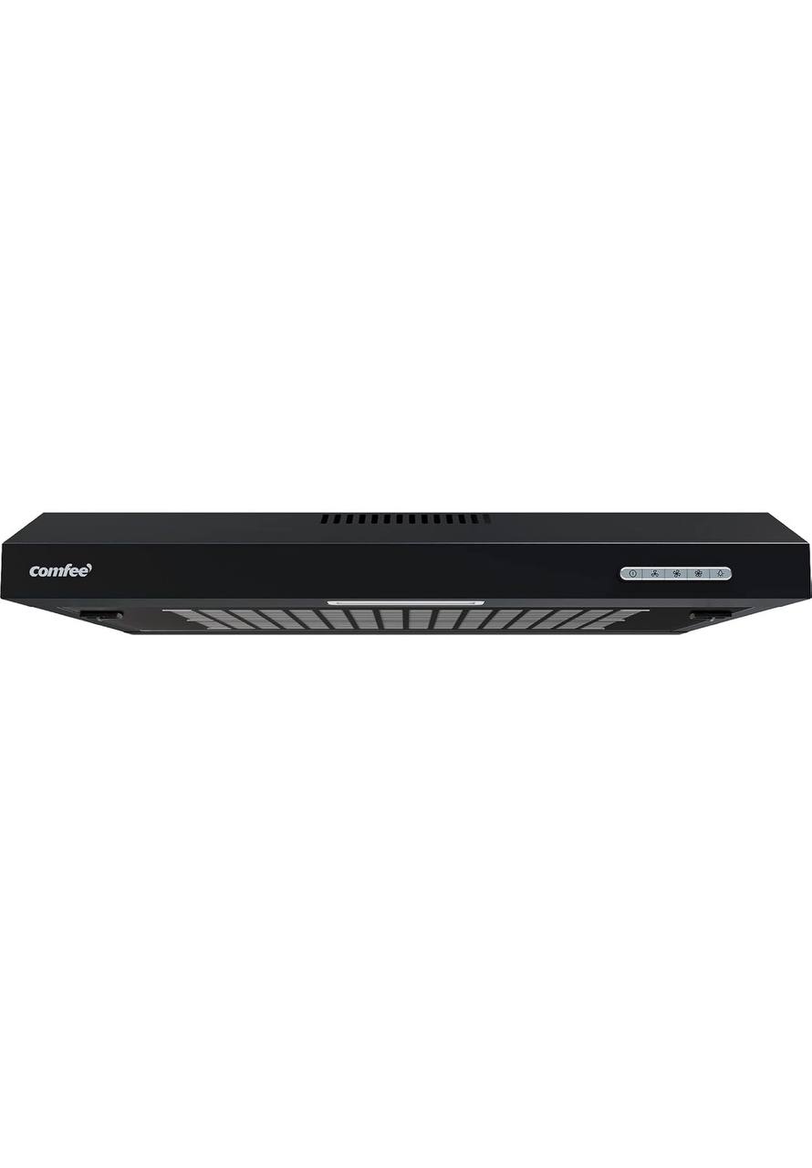 COMFEE' 60 cm Visor Cooker Hood SLIF17B-60 LED Extractor Hood Under Cabinet Hood Wall Mounted Extractor Fan 600 mm Top Vented Range Hood - Black KWH-SLIF17B-60