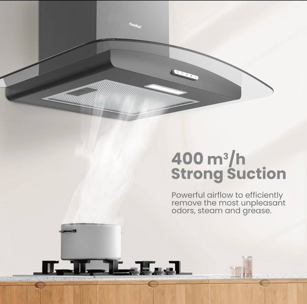 COMFEE' Canopy Cooker Hood 60cm kwh-glav17b-60