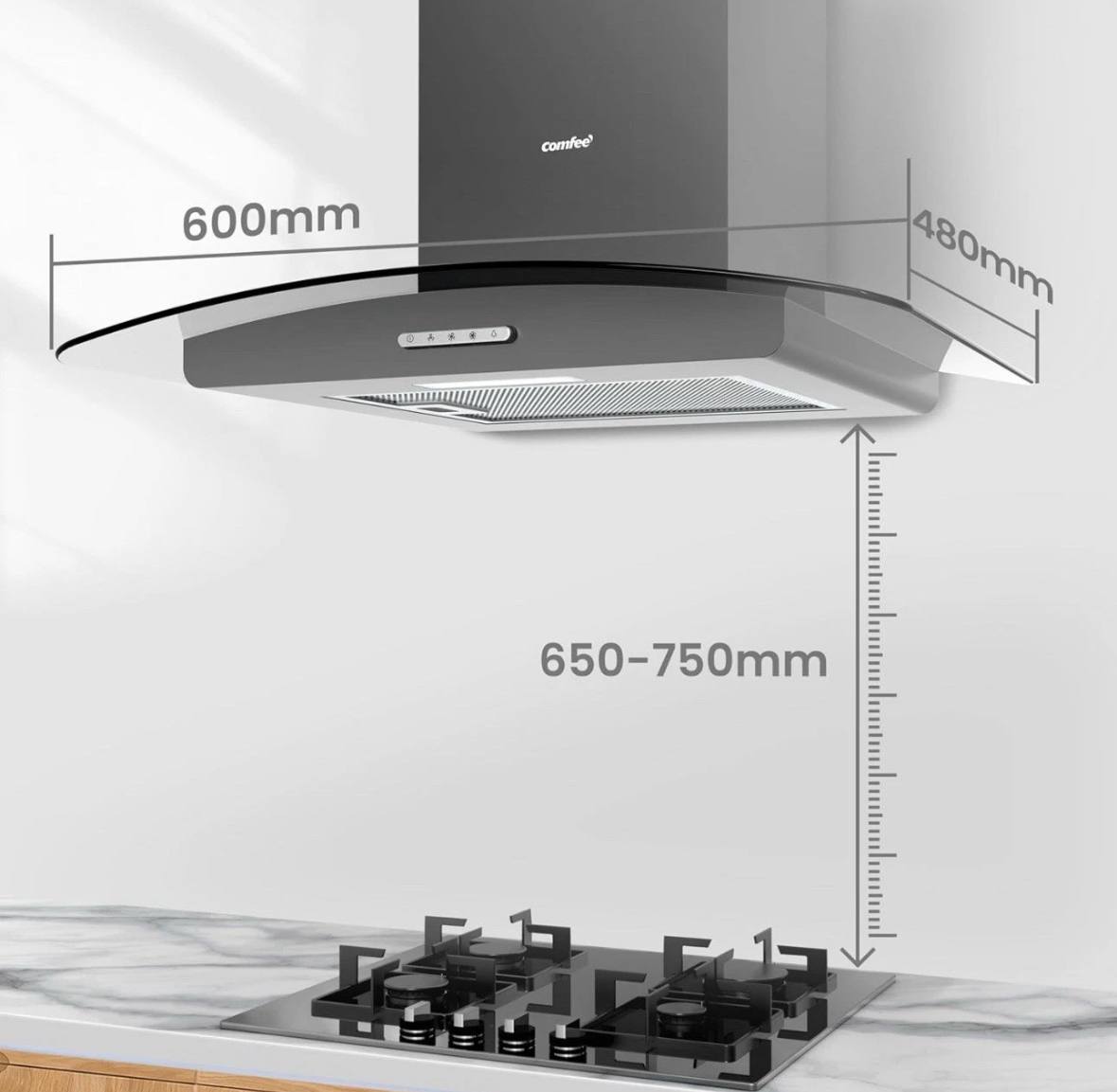 COMFEE' Canopy Cooker Hood 60cm kwh-glav17b-60