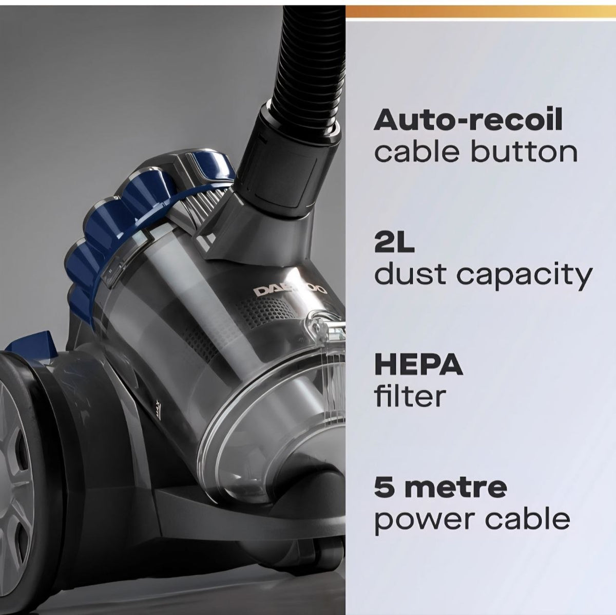 Daewoo 2L Tornado Cyclonic Bagless Cylinder Vacuum Cleaner Dry Carpet Floor 700W