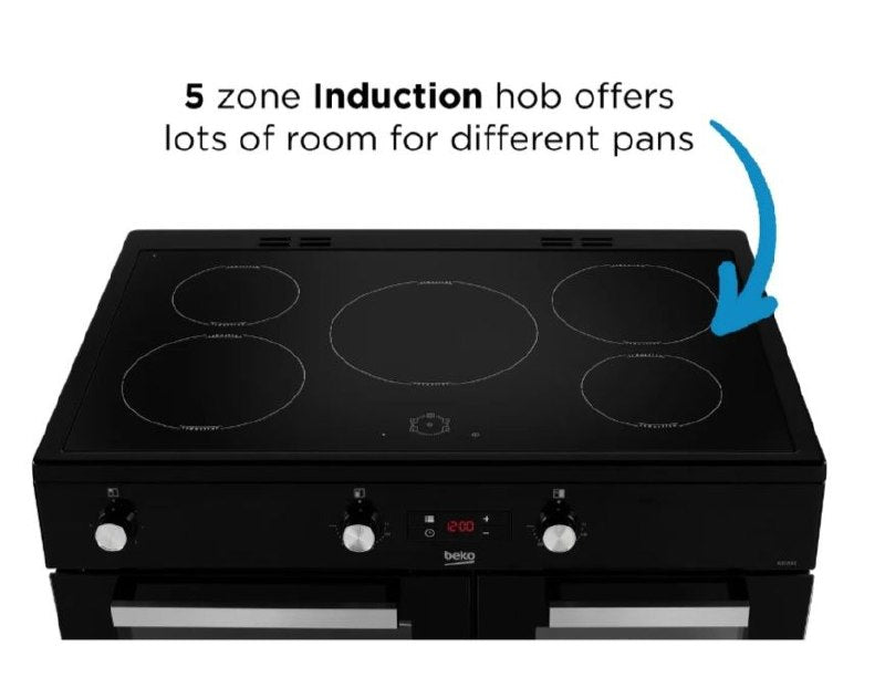 Beko KDVI90K 90cm wide Electric Range Cooker with Induction Hob - Black - A/A Rated