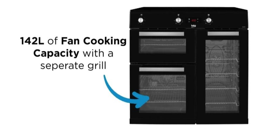 Beko KDVI90K 90cm wide Electric Range Cooker with Induction Hob - Black - A/A Rated