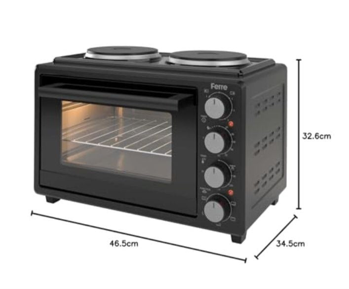 Ferre Black mini oven with 2 hotplates, - 25L capacity