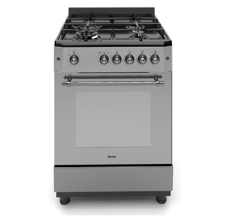 Ferre F6IP40GF-MBL-RETRO-W 60cm Freestanding Gas Cooker With Wok Burner  Turbo Fan - Anthracite Stainless Steel