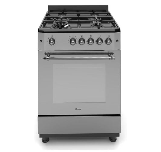 Ferre F6IP40GF-MBL-RETRO-W 60cm Freestanding Gas Cooker With Wok Burner  Turbo Fan - Anthracite Stainless Steel