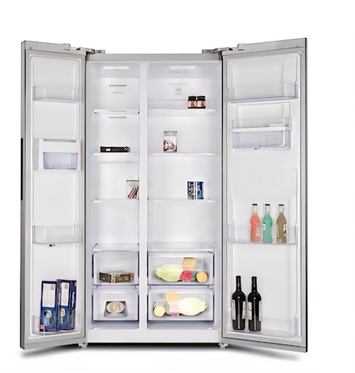 SIA Freestanding 2 Door American Fridge Freezer 627L with Ice  Water Dispenser - Silver