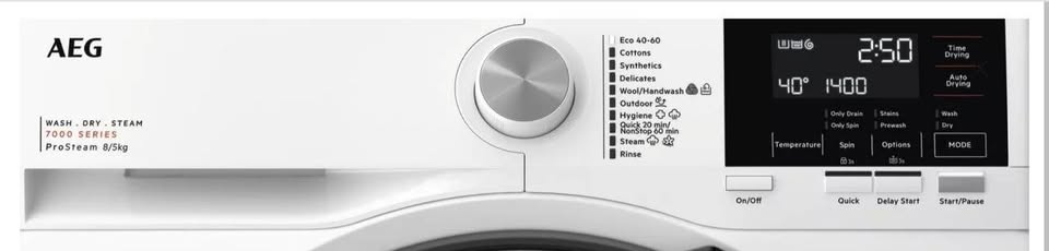 AEG 7000 LWR7185M4B Freestanding Washer Dryer 8/5kg Load, 1400rpm Spin, White