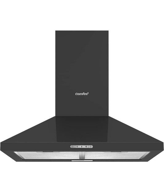 COMFEE' 60 cm Chimney Cooker Hood PYRA17B-60 with LED and Recirculating & Ducting System Wall Mounted Range Hood 600 mm Extractor Fan Kitchen - Black