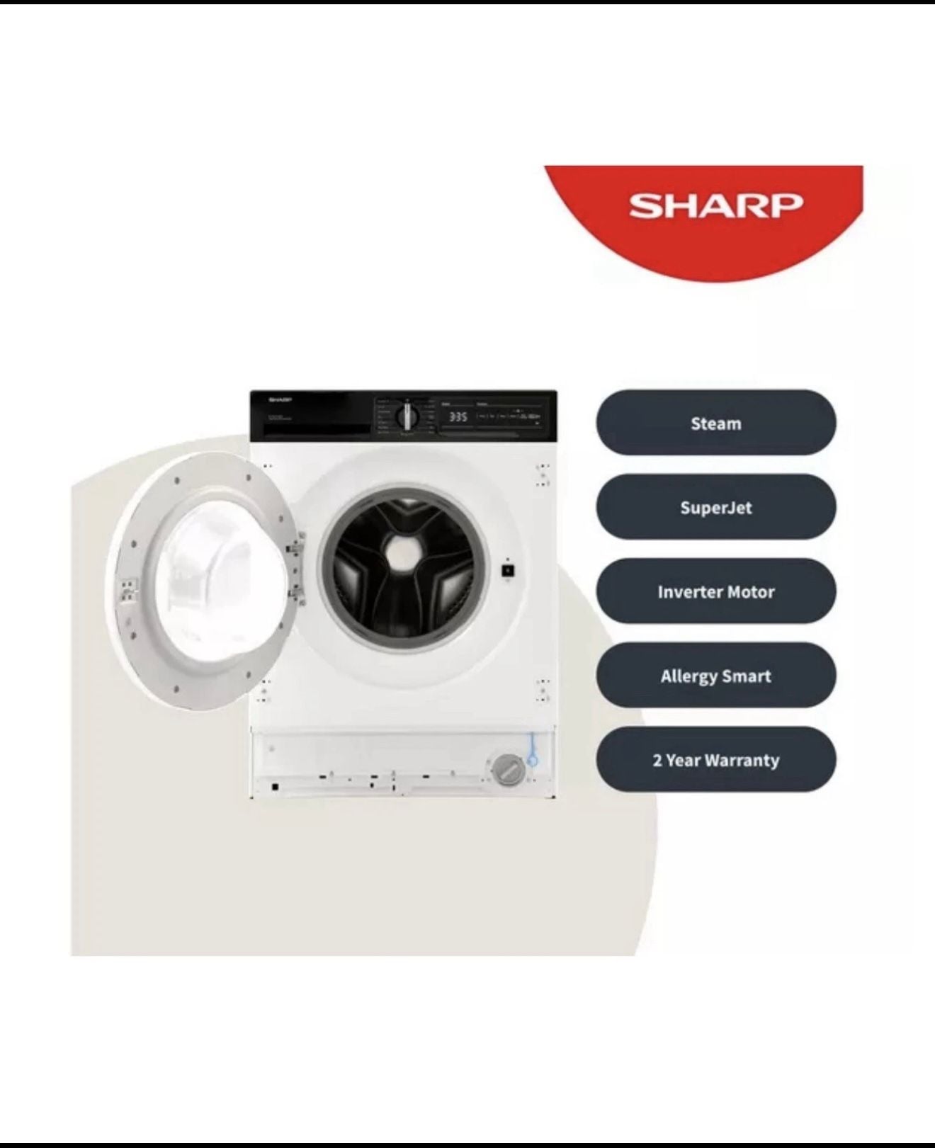 SHARP ES-NIH714BWA-EN Integrated 7 kg 1400 Spin Washing Machine - White