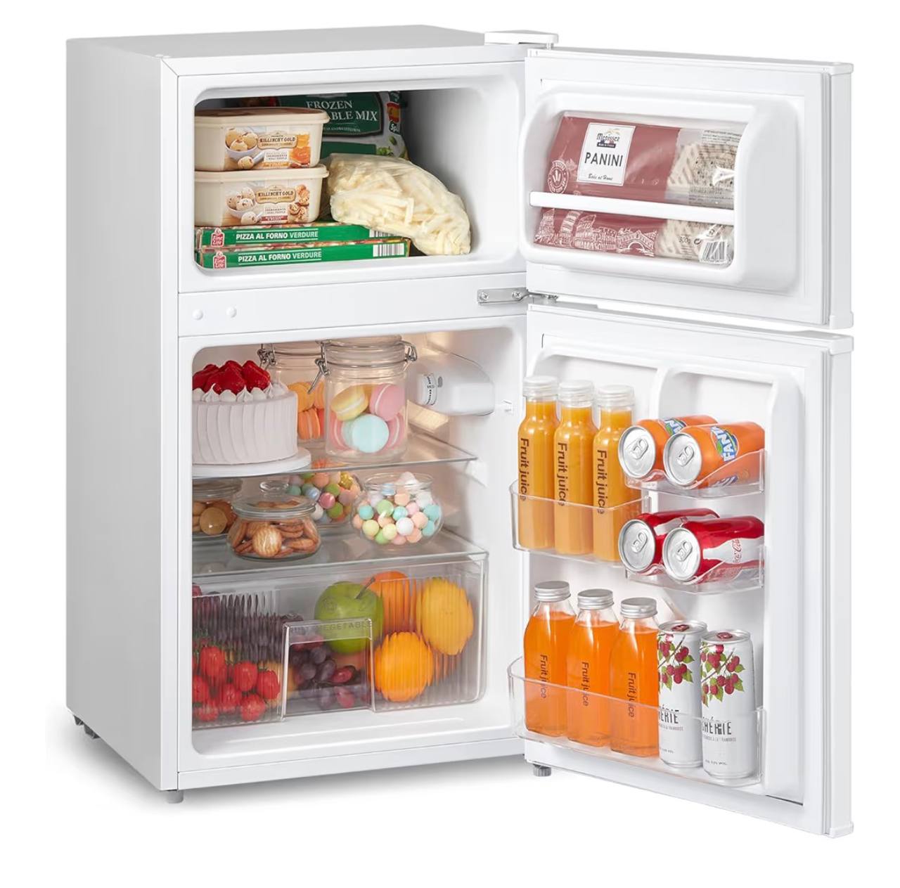 COMFEE' RCT87WH2(E) 87L Under Counter Fridge Freezer, Interior Light, Adjustable Shelves, Reversible Door, Low Noise, White