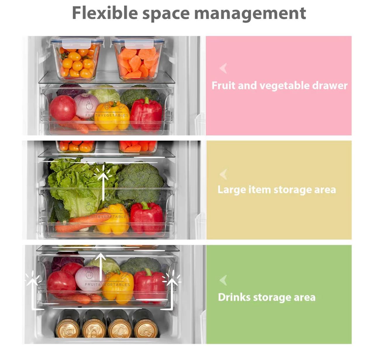 COMFEE' Freestanding Fridge Freezer 174 Litre RCB169WH2(E) Low Frost Fridge with Reversible Door Hinge - Energy Saving LED lights & Adjustable thermostat – Low Noise- White