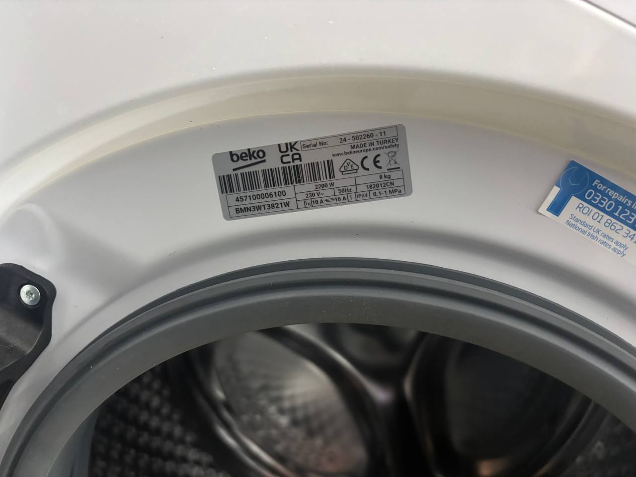 Beko 8KG 1200rpm washing machine(only tested)-white