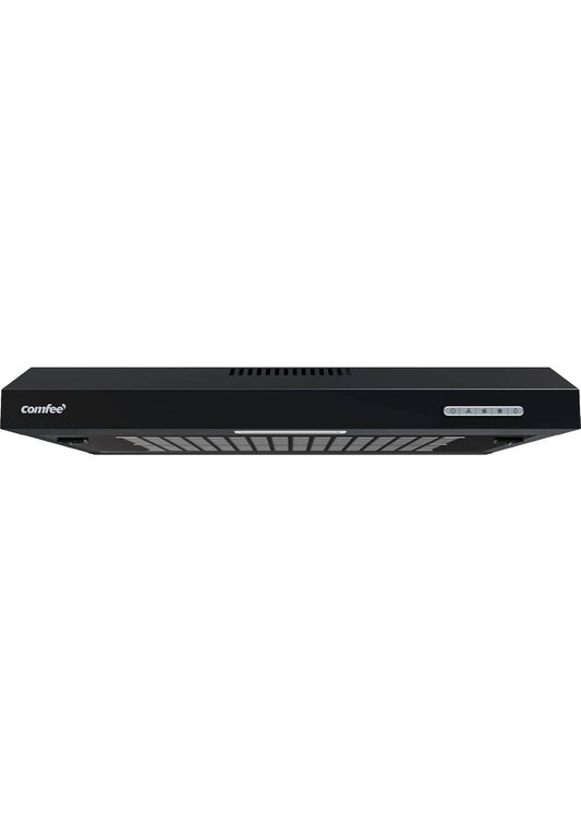 COMFEE' 60 cm Visor Cooker Hood SLIF17B-60 LED Extractor Hood Under Cabinet Hood Wall Mounted Extractor Fan 600 mm Top Vented Range Hood - Black KWH-SLIF17B-60