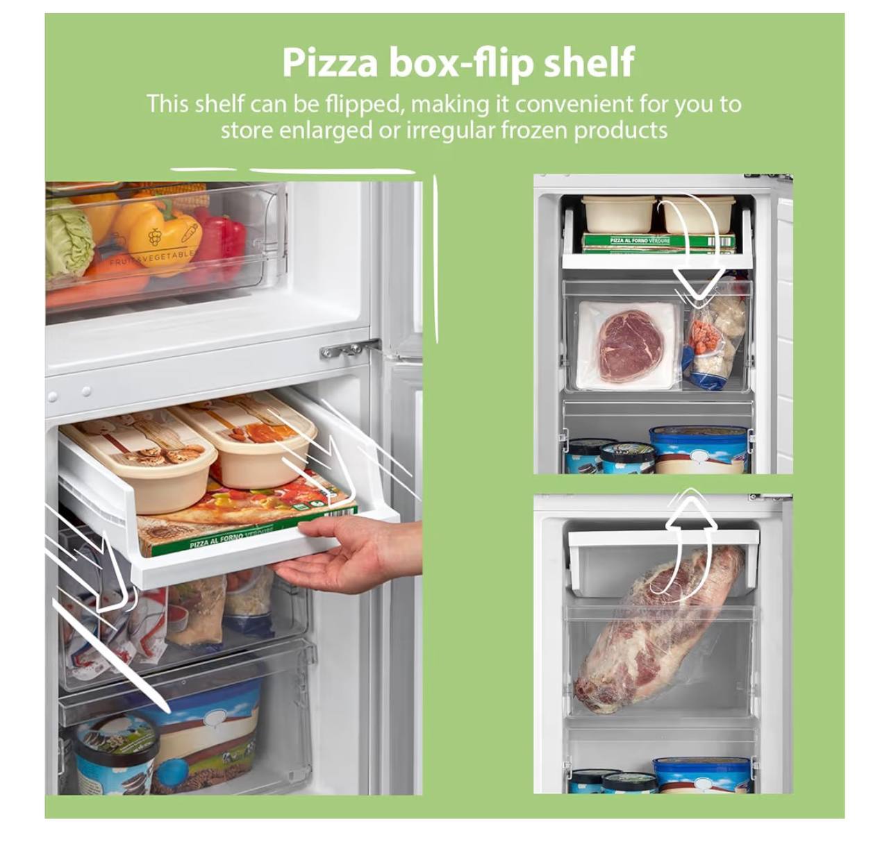 COMFEE' Freestanding Fridge Freezer 174 Litre RCB169WH2(E) Low Frost Fridge with Reversible Door Hinge - Energy Saving LED lights & Adjustable thermostat – Low Noise- White