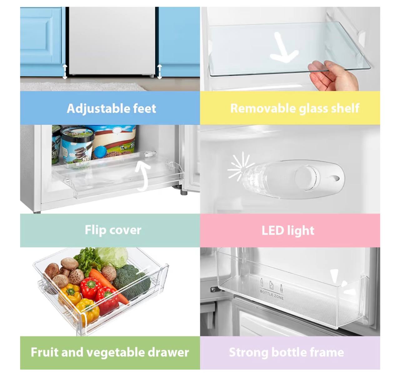 COMFEE' Freestanding Fridge Freezer 174 Litre RCB169WH2(E) Low Frost Fridge with Reversible Door Hinge - Energy Saving LED lights & Adjustable thermostat – Low Noise- White