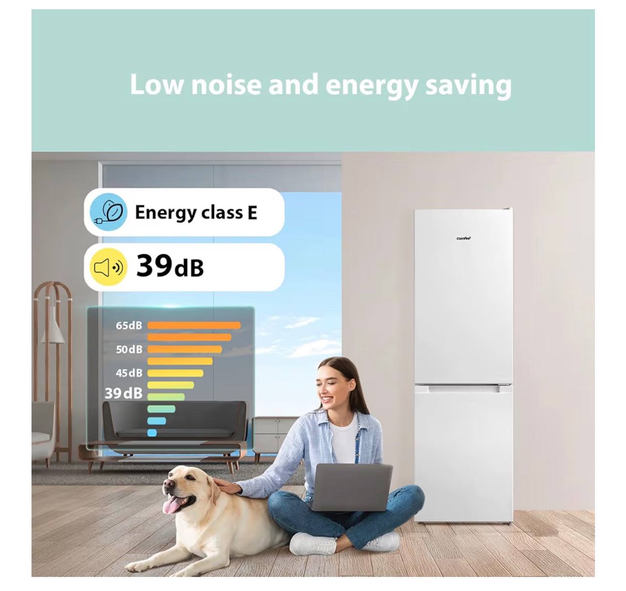 COMFEE' Freestanding Fridge Freezer 174 Litre RCB169WH2(E) Low Frost Fridge with Reversible Door Hinge - Energy Saving LED lights & Adjustable thermostat – Low Noise- White