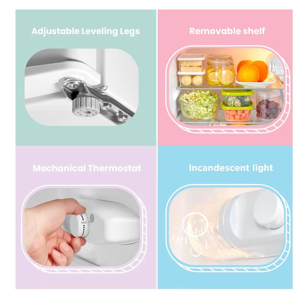 COMFEE' RCT87WH2(E) 87L Under Counter Fridge Freezer, Interior Light, Adjustable Shelves, Reversible Door, Low Noise, White